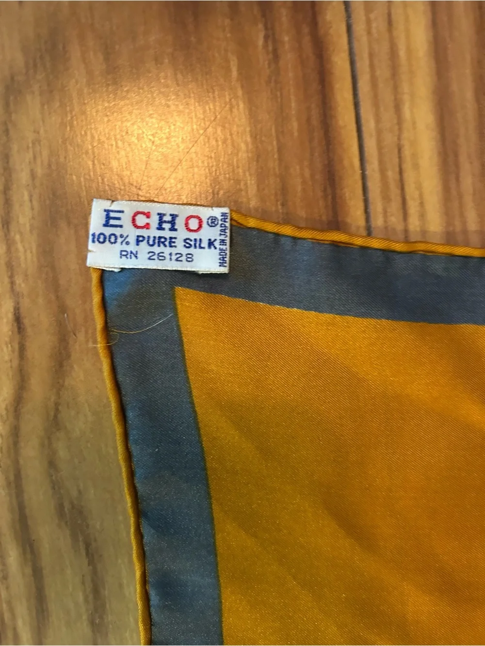 Echo vintage 100% silk accent scarf. Gold and grey